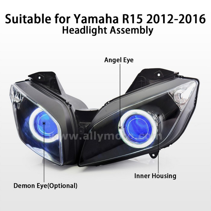 061 Headlight Yamha R15 2012-2016 Hid Angel Halos Blue Demon Eye-4